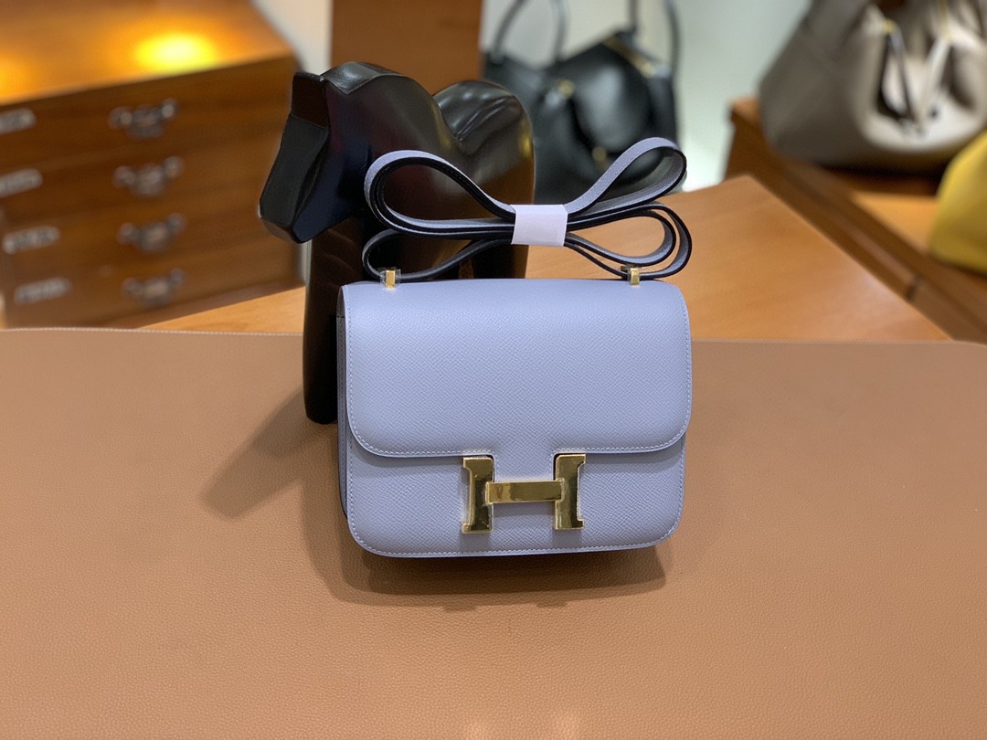 Hermès（爱马仕）Constance 空姐包 Epsom 亚麻蓝 19cm 金扣