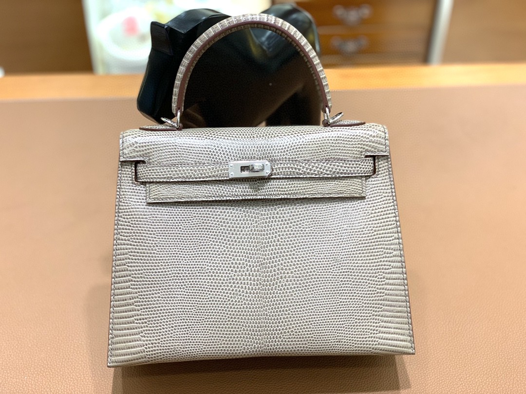 Hermès（爱马仕）Kelly 凯莉包 蜥蜴皮 斑鸠灰 银扣 25cm