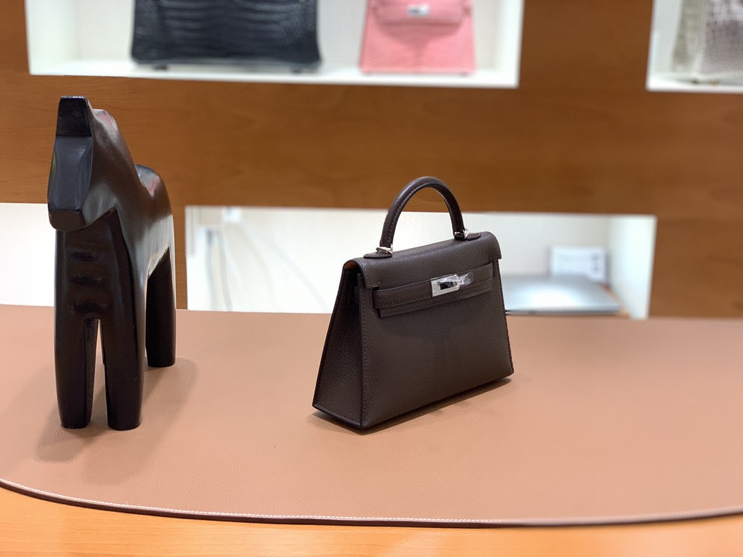 Hermès（爱马仕）mini Kelly 迷你凯莉 山羊皮 新色 哈瓦那色内拼陶瓷色 19cm 银扣