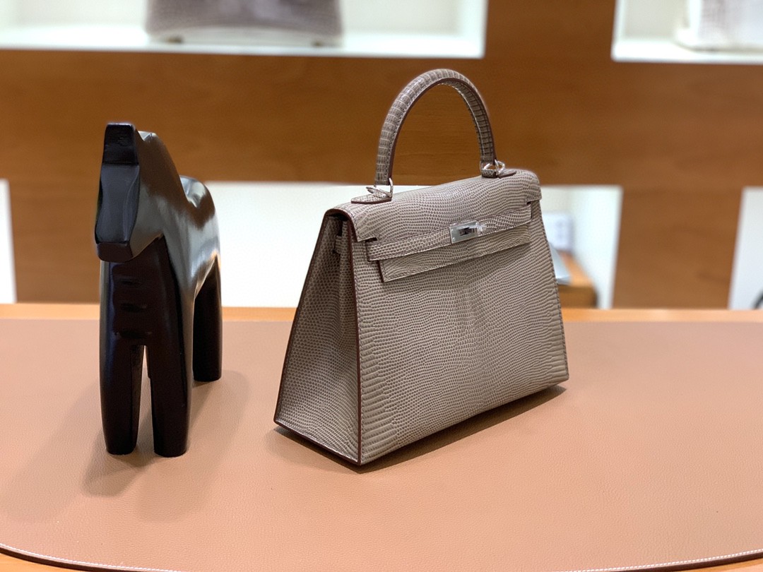 Hermès（爱马仕）Kelly 凯莉包 蜥蜴皮 斑鸠灰 银扣 25cm