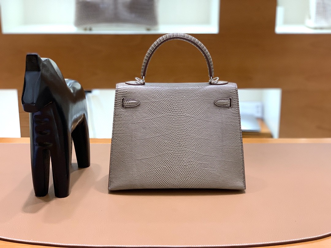Hermès（爱马仕）Kelly 凯莉包 蜥蜴皮 斑鸠灰 银扣 25cm