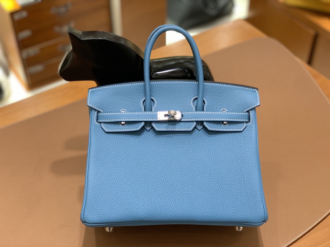 Hermès（爱马仕） Birkin 铂金包 Togo CK75 牛仔蓝 银扣 25cm