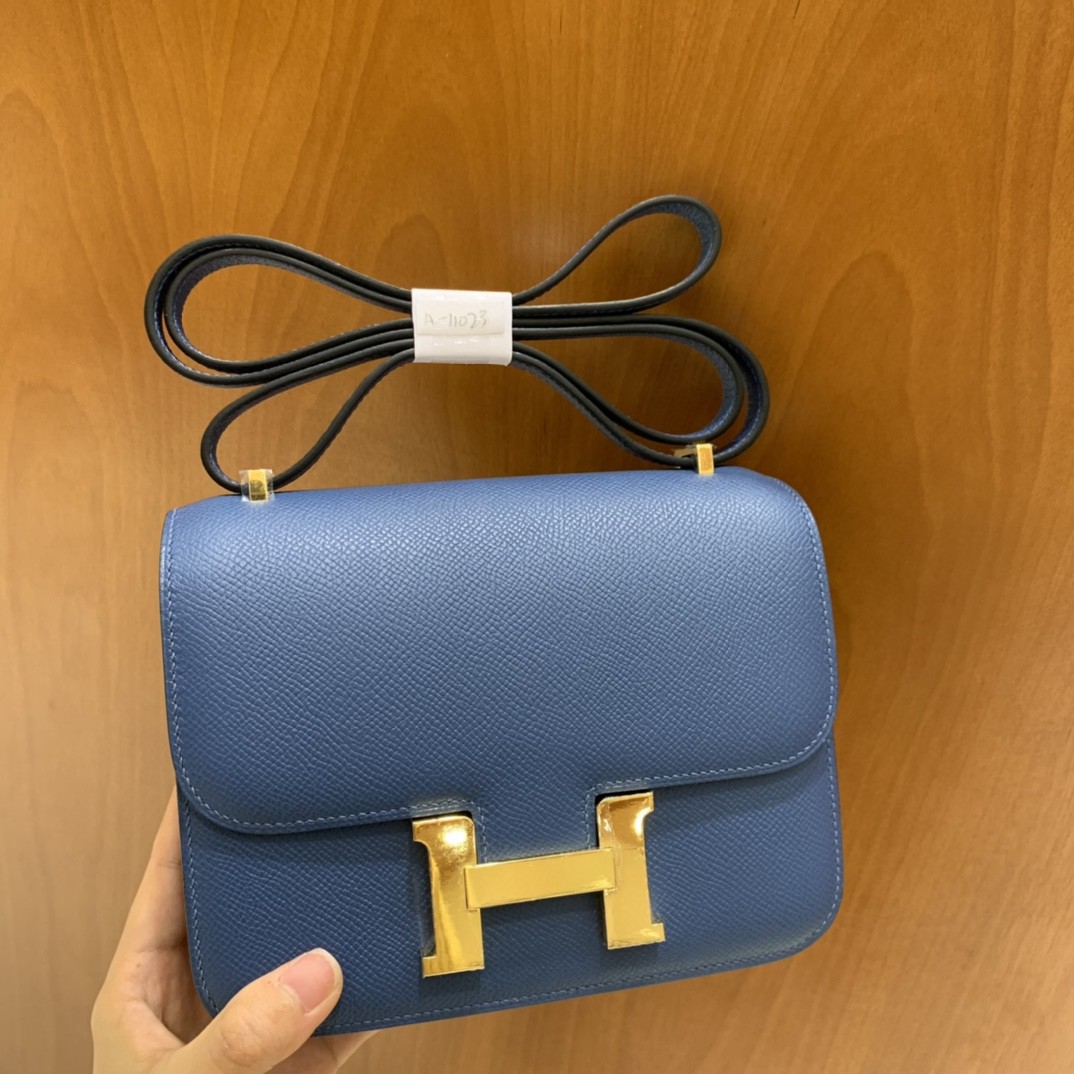 Hermès（爱马仕）Constance 空姐包 Epsom 玛瑙蓝 19cm 金扣