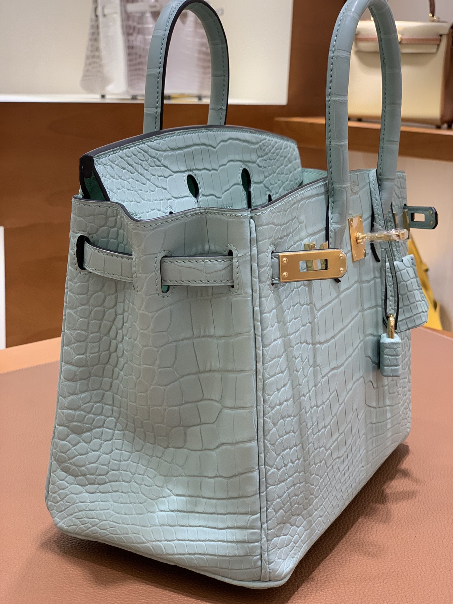 Hermès（爱马仕） Birkin 铂金包 雾面美洲鳄 薄荷绿 金扣 25cm
