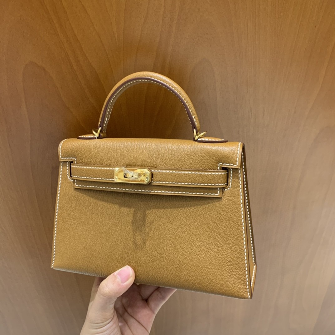 Hermès（爱马仕）minikelly 迷你凯莉 山羊皮 金棕色 19cm 金扣