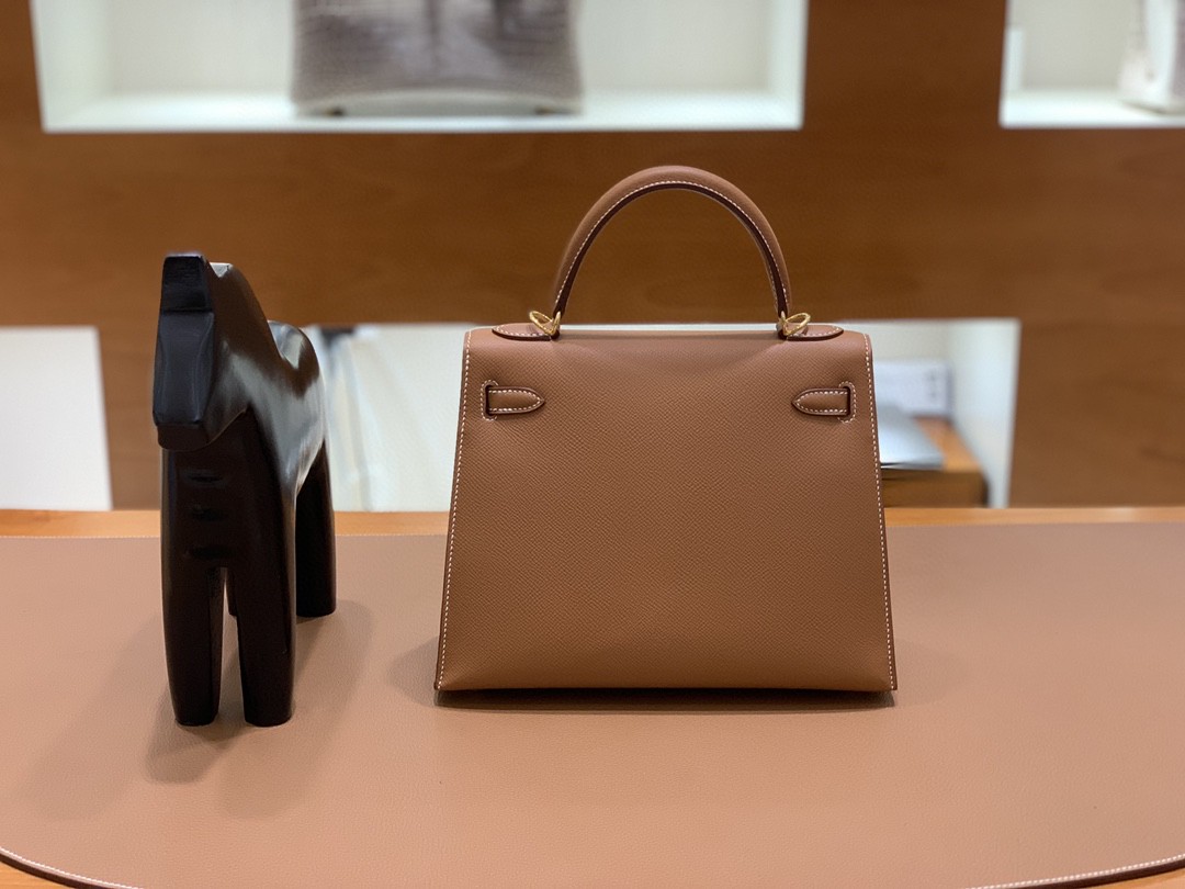 Hermès（爱马仕）Kelly 凯莉包 Epsom 金棕色 金扣 25cm
