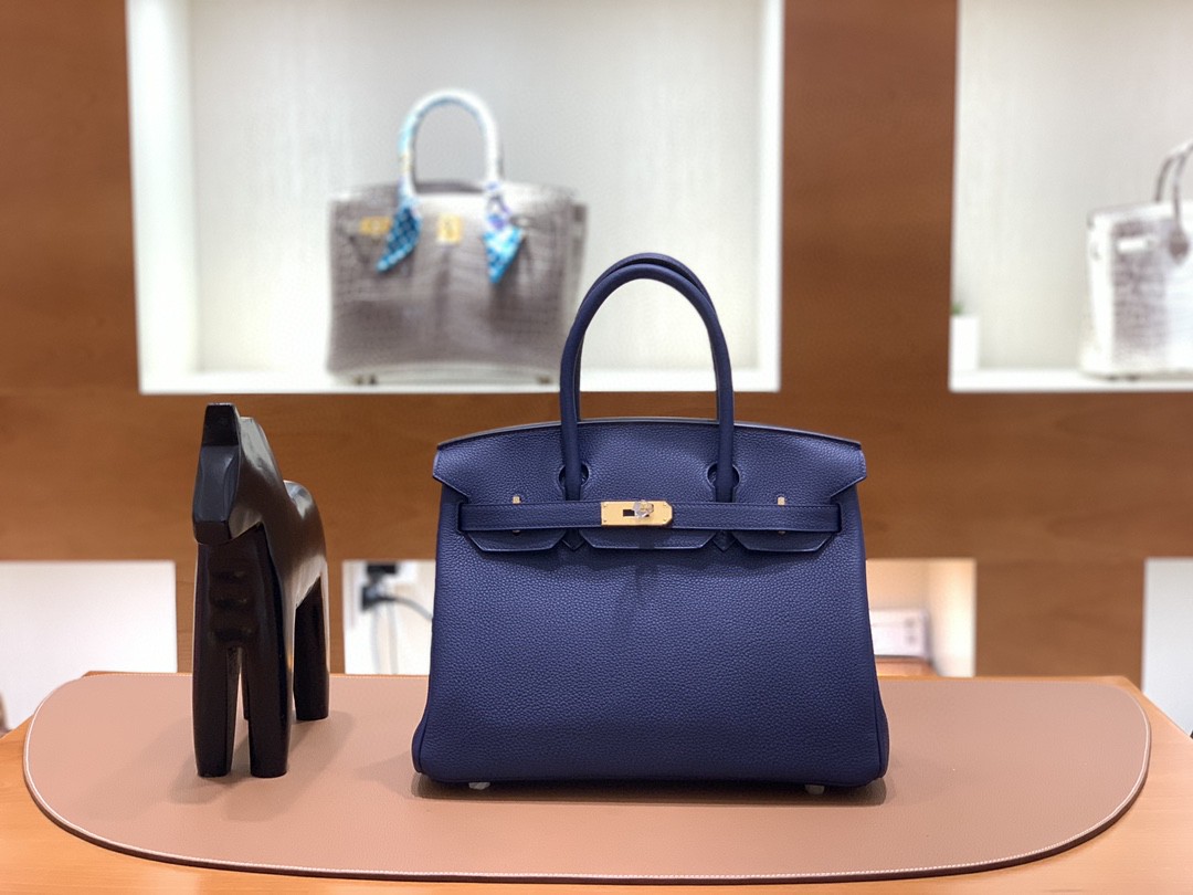 Hermès（爱马仕）Birkin 铂金包 Togo CK75 宝石蓝 金扣 30cm