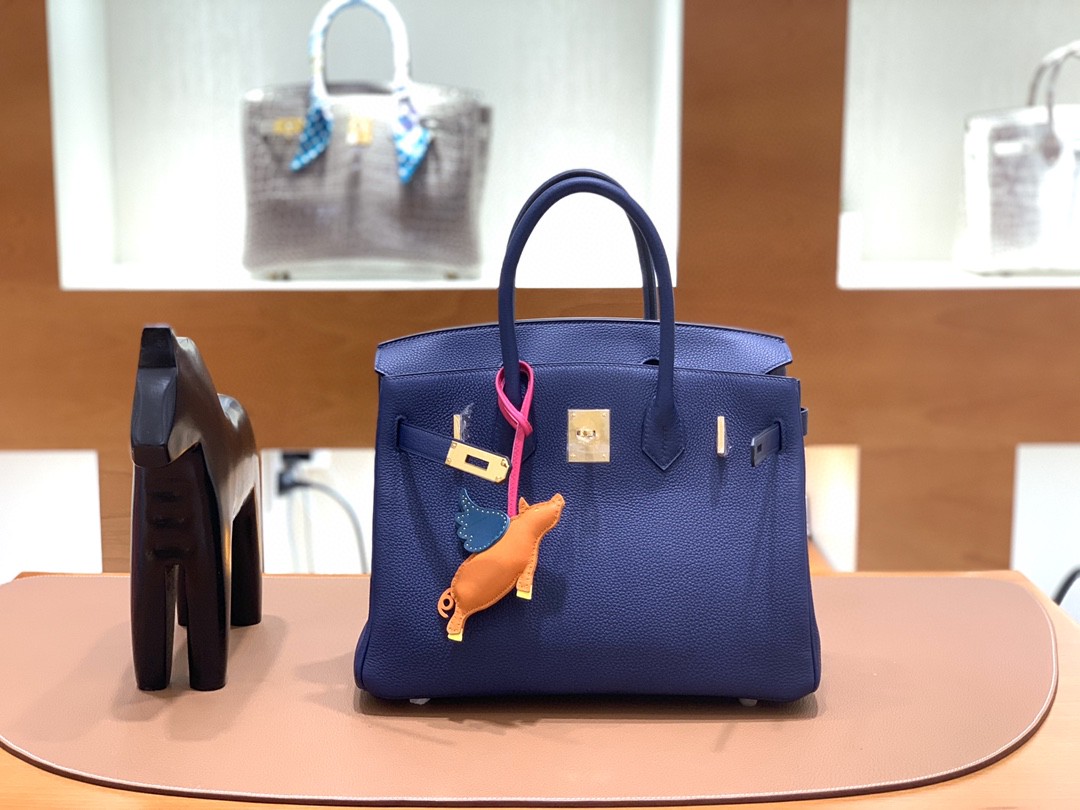 Hermès（爱马仕）Birkin 铂金包 Togo CK75 宝石蓝 金扣 30cm