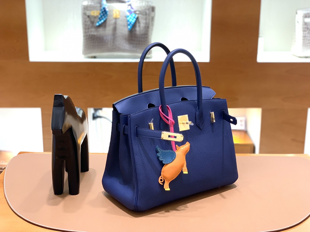Hermès（爱马仕）Birkin 铂金包 Togo CK75 宝石蓝 金扣 30cm