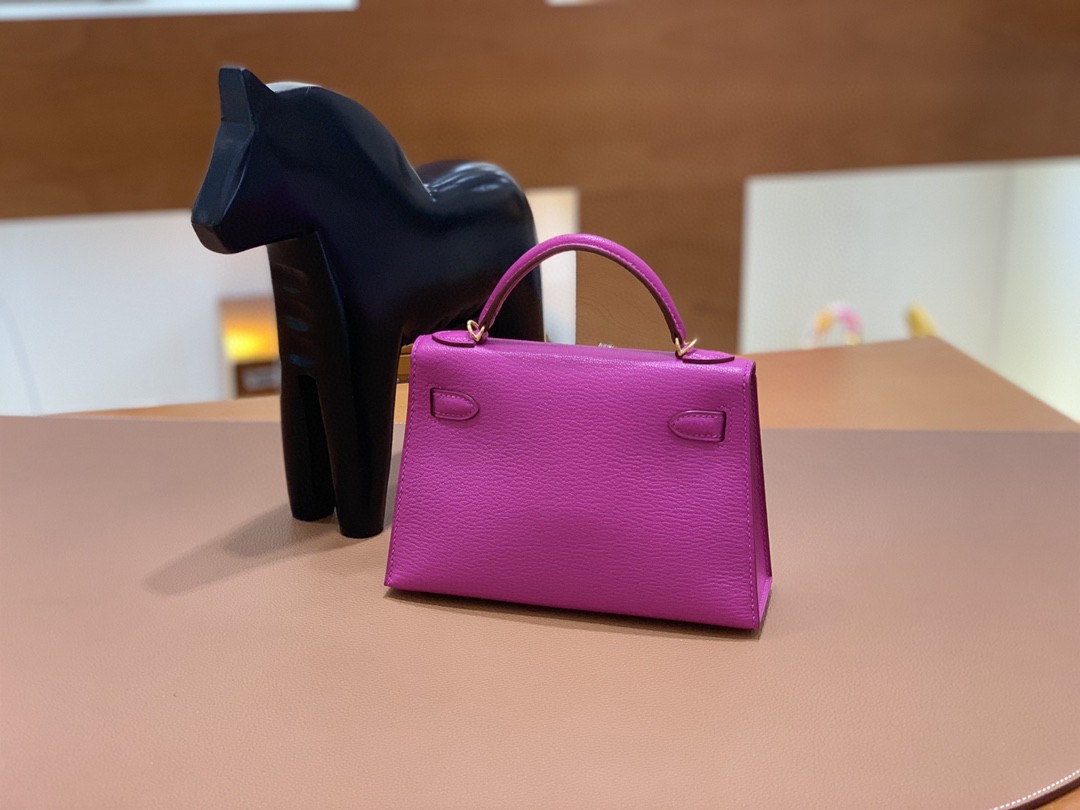 Hermès（爱马仕）minikelly 迷你凯莉 山羊皮 玫瑰紫 19cm 金扣