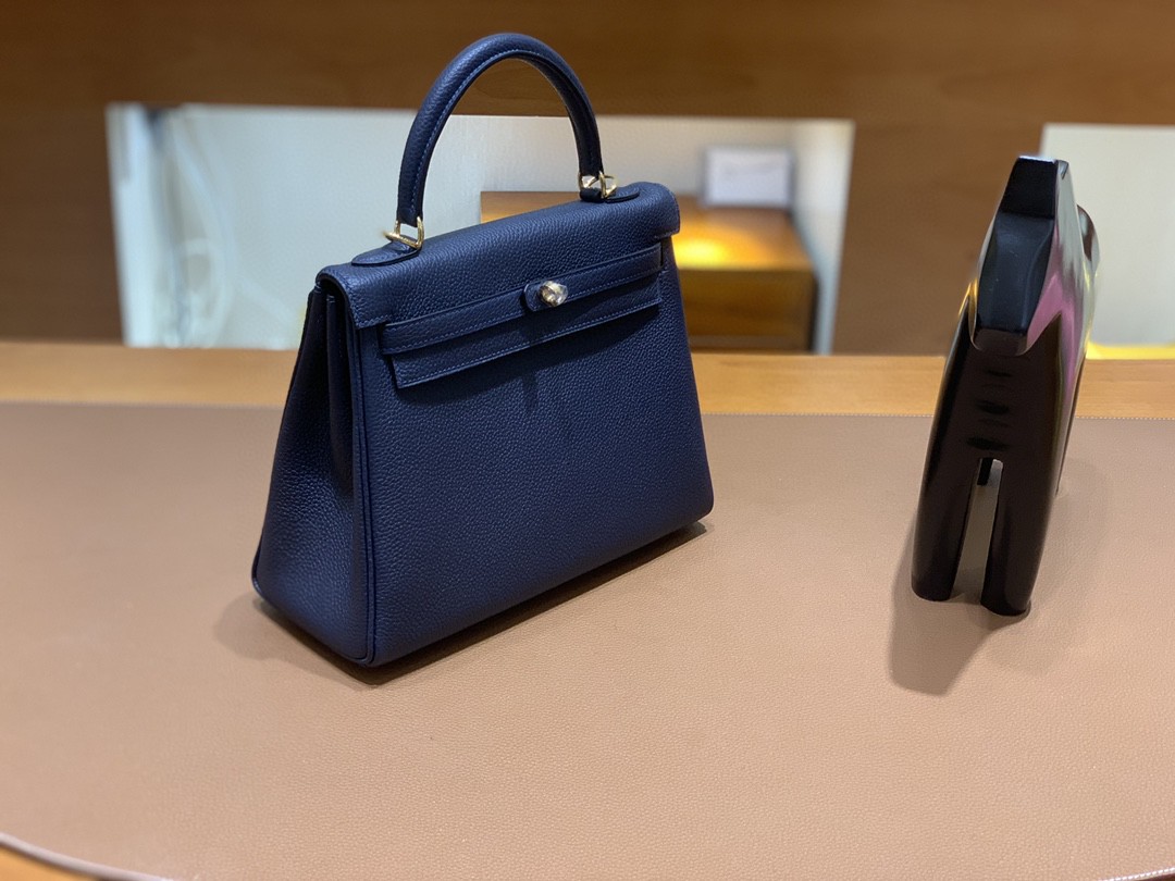 Hermès（爱马仕）Kelly 凯莉包 Togo 午夜蓝 金扣 25cm