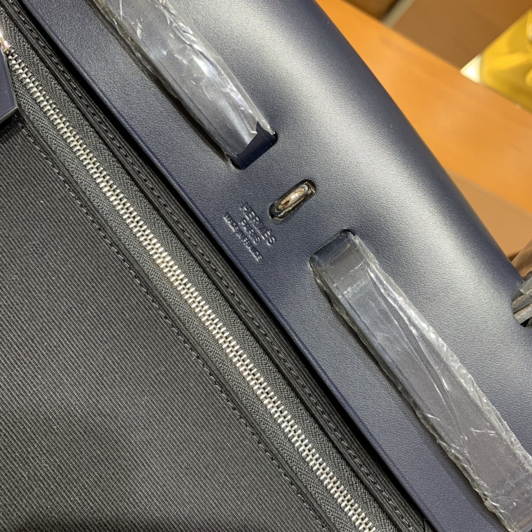 Hermès（爱马仕）Herbag Box 拼 帆布 午夜蓝拼黑色 银扣 31cm