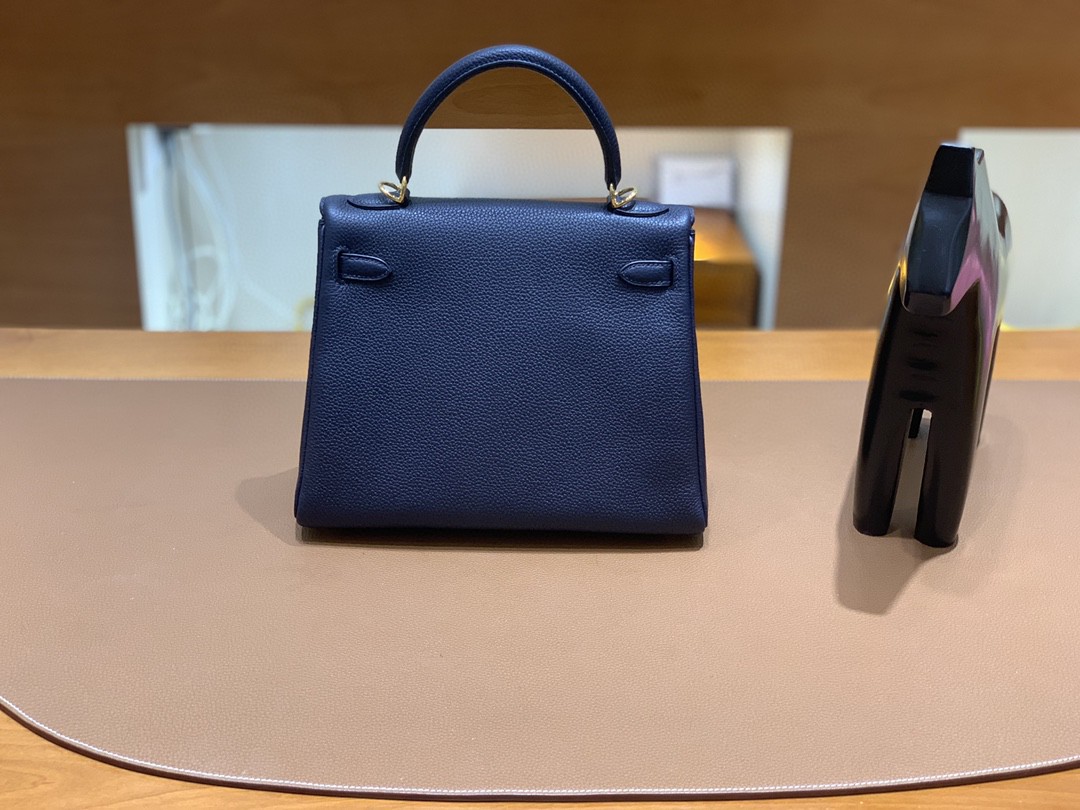 Hermès（爱马仕）Kelly 凯莉包 Togo 午夜蓝 金扣 25cm