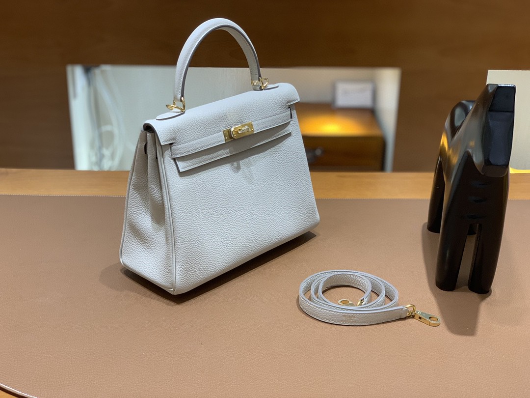 Hermès（爱马仕）Kelly 凯莉包 Togo CC10 奶昔白 金扣 25cm