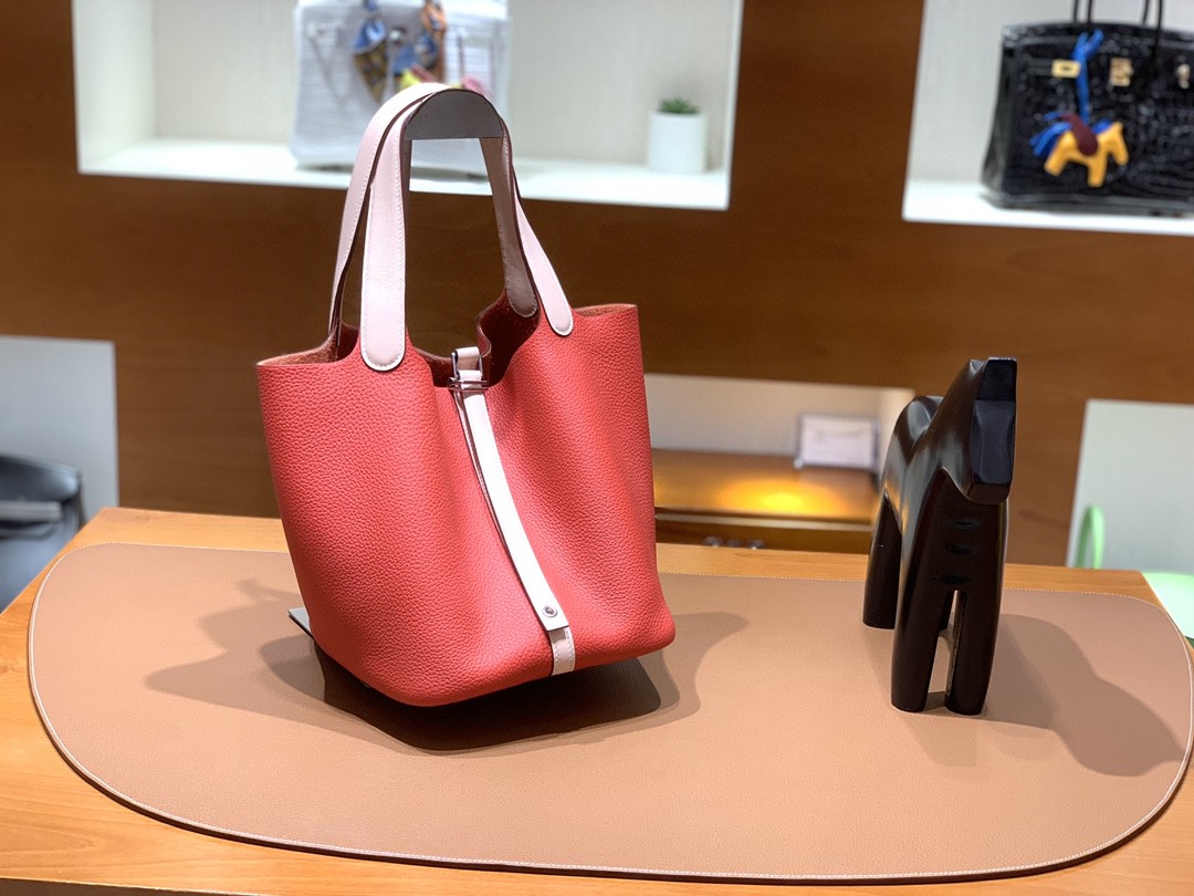 Hermès（爱马仕）Picotin 菜篮子 TC拼swift 番茄红 拼 藕粉 银扣 22cm