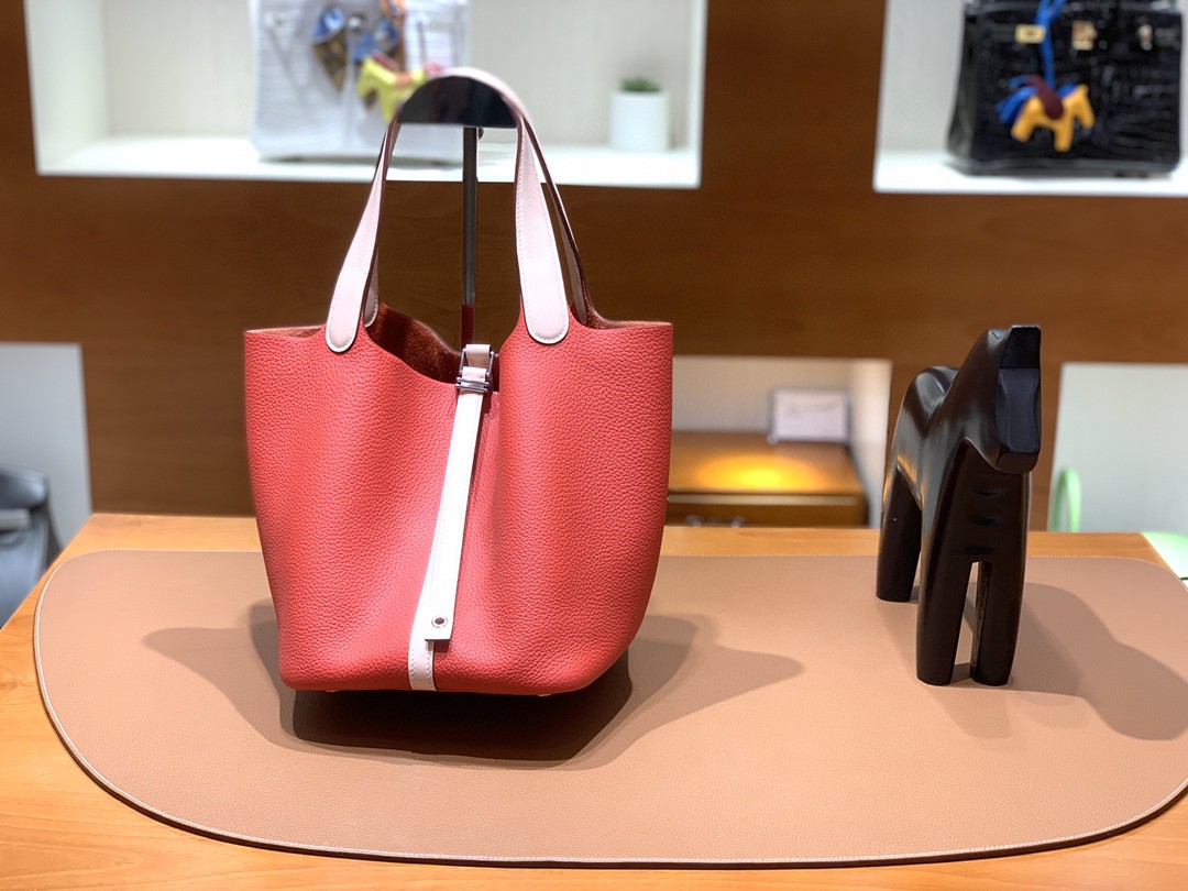 Hermès（爱马仕）Picotin 菜篮子 TC拼swift 番茄红 拼 藕粉 银扣 22cm