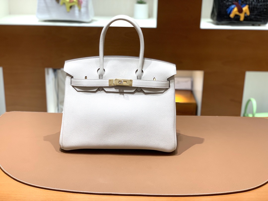 Hermès（爱马仕）Birkin 铂金包 Togo 奶昔白 金扣 30cm