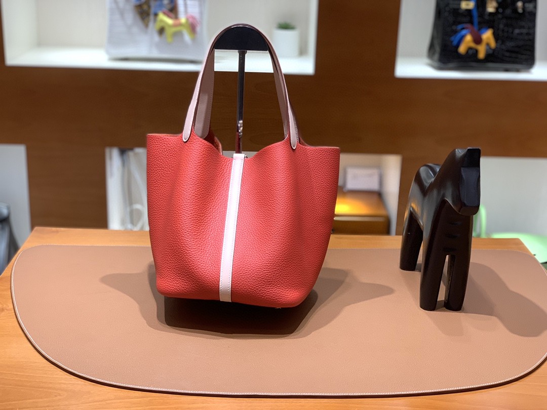 Hermès（爱马仕）Picotin 菜篮子 TC拼swift 番茄红 拼 藕粉 银扣 22cm