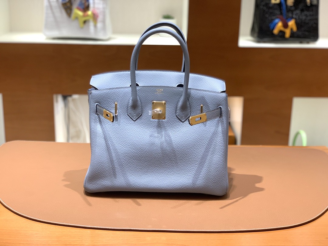 Hermès（爱马仕）Birkin 铂金包 Togo 亚麻蓝 金扣 30cm