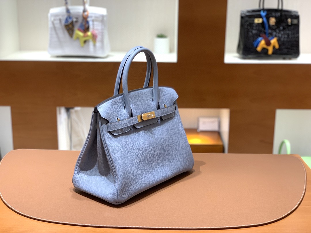 Hermès（爱马仕）Birkin 铂金包 Togo 亚麻蓝 金扣 30cm