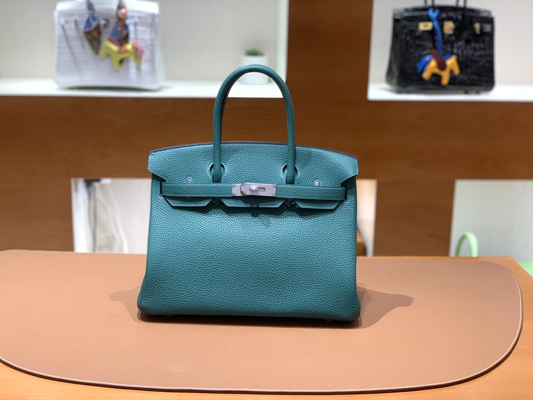 Hermès（爱马仕）Birkin 铂金包 Togo 孔雀绿 银扣 30cm