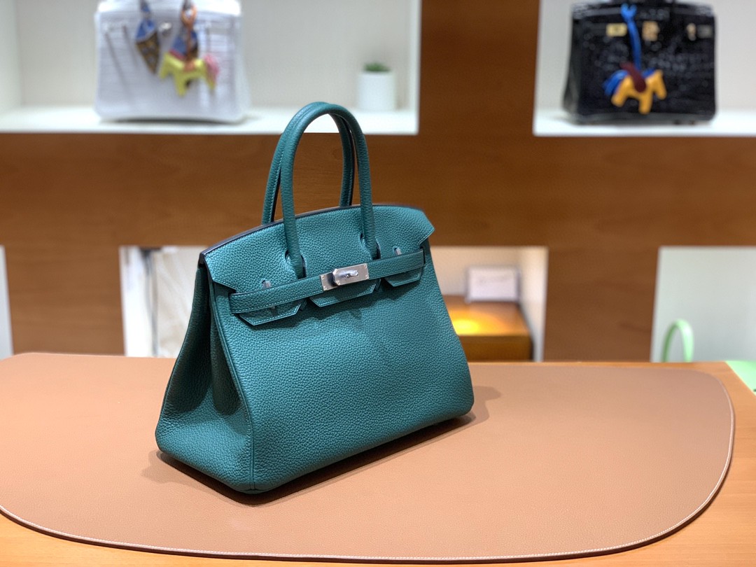 Hermès（爱马仕）Birkin 铂金包 Togo 孔雀绿 银扣 30cm