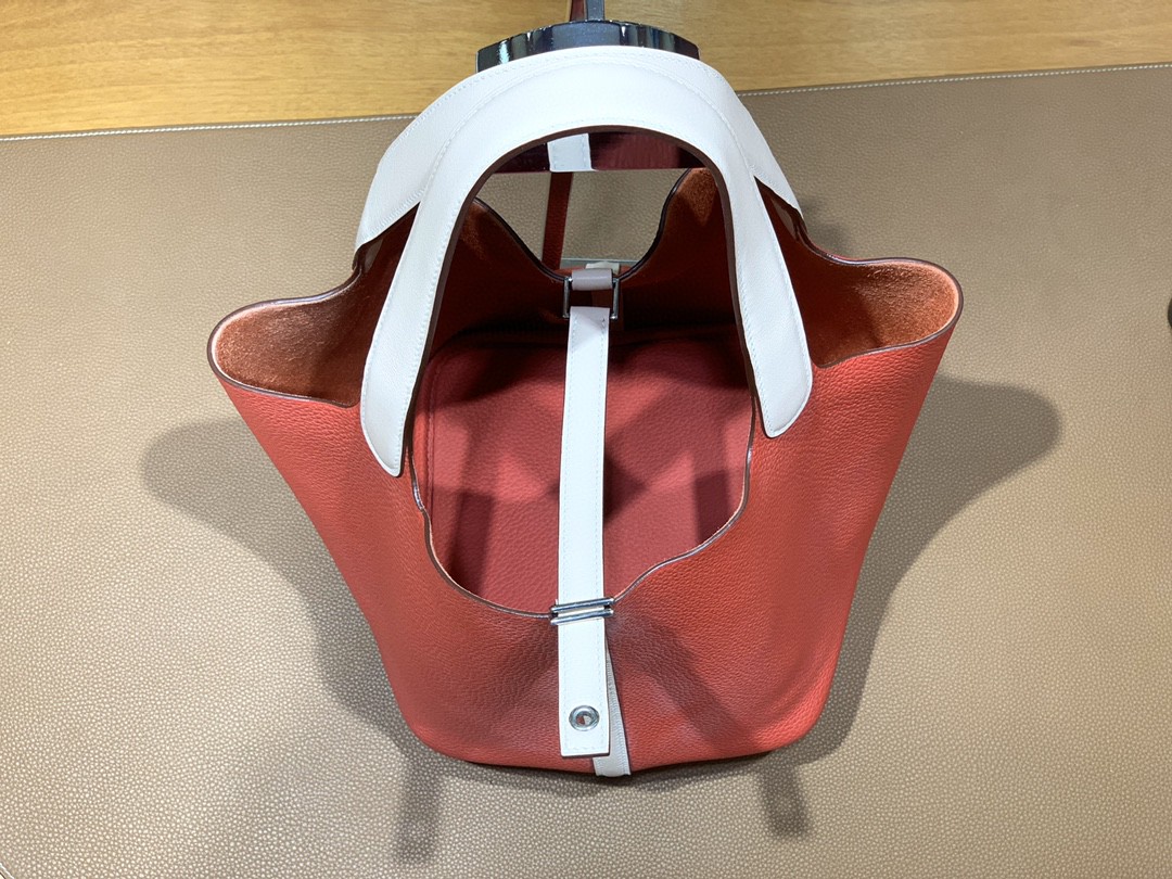 Hermès（爱马仕）Picotin 菜篮子 TC拼swift 番茄红 拼 藕粉 银扣 22cm