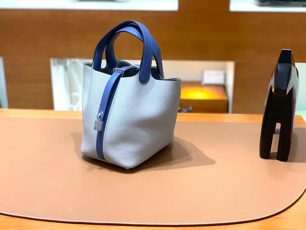 Hermès（爱马仕）Picotin 菜篮子 海鸥灰 拼 玛瑙蓝 TC 拼 swift 银扣 18cm