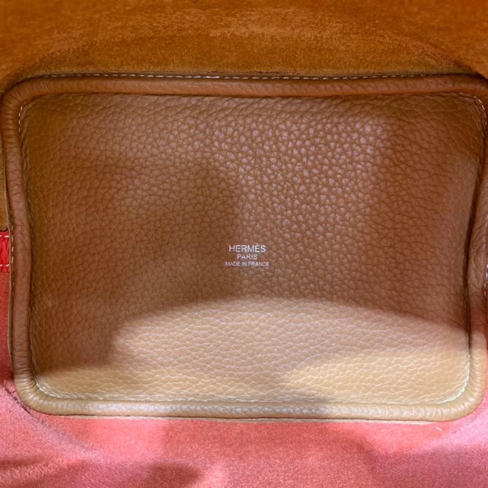 Hermès（爱马仕）Picotin 菜篮子 TC皮 金棕色 拼 心红色 银扣 18cm