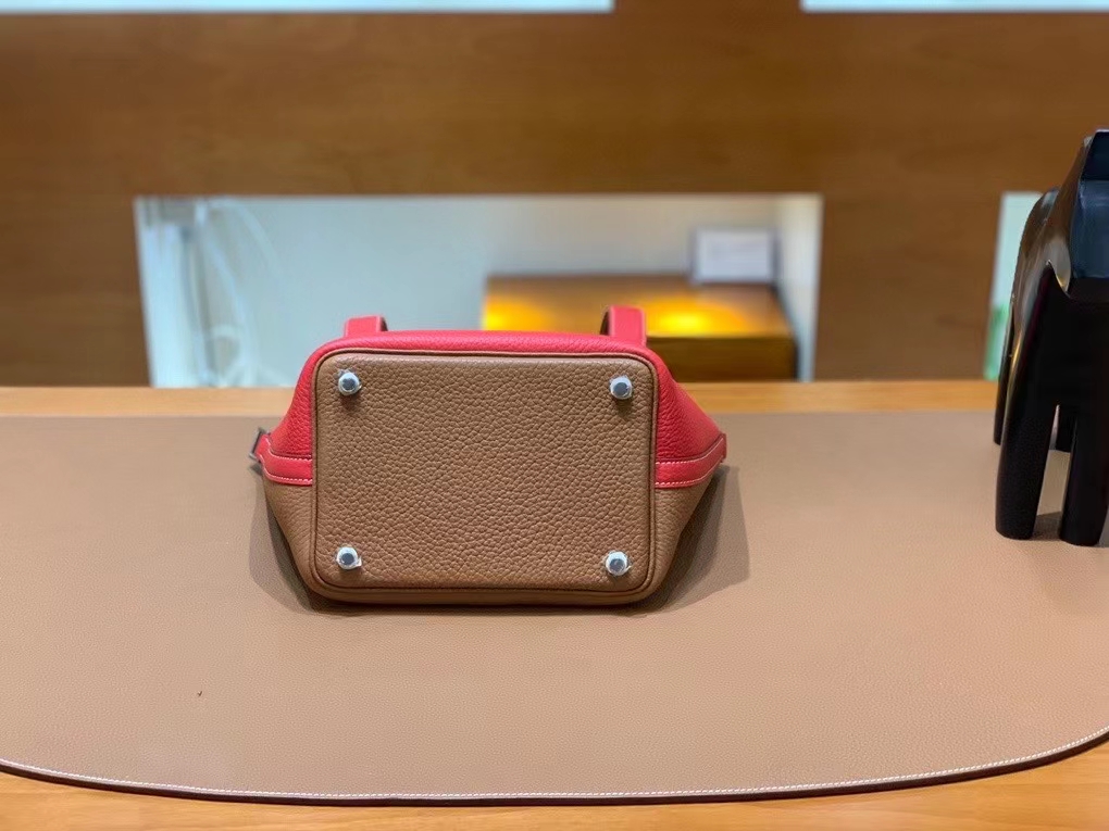 Hermès（爱马仕）Picotin 菜篮子 TC皮 金棕色 拼 心红色 银扣 18cm
