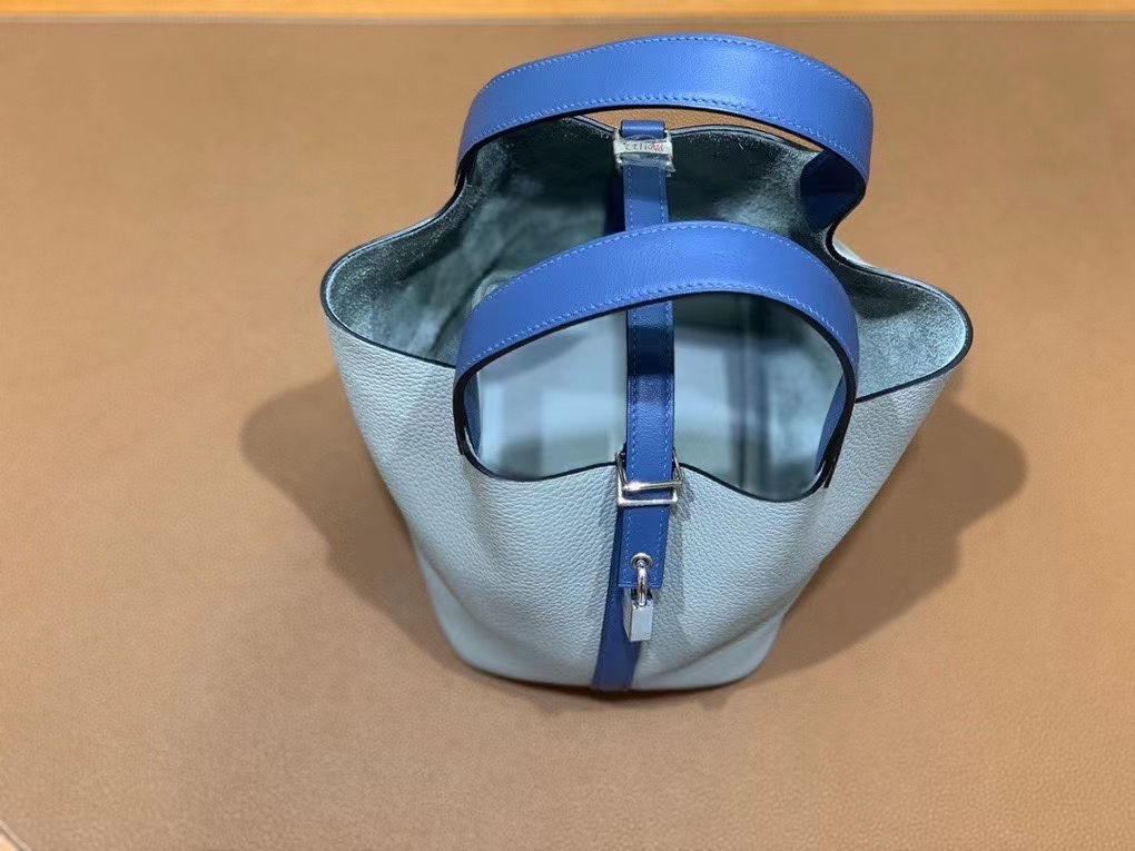 Hermès（爱马仕）Picotin 菜篮子 海鸥灰 拼 玛瑙蓝 TC 拼 swift 银扣 18cm