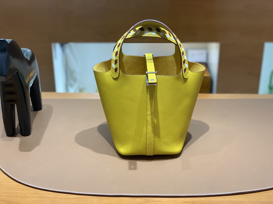 Hermès（爱马仕）Picotin 菜篮子 Epsom 9D 琥珀黄 银扣 18cm