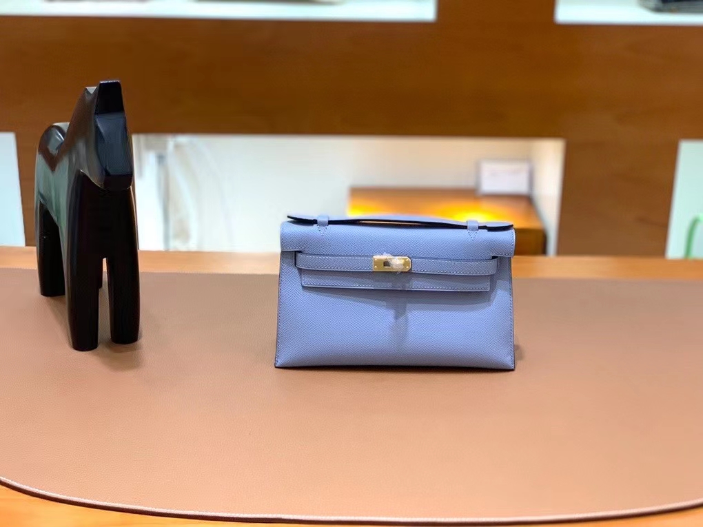 Hermès（爱马仕） mini Kelly Pochette Epsom 亚麻蓝 金扣 22cm