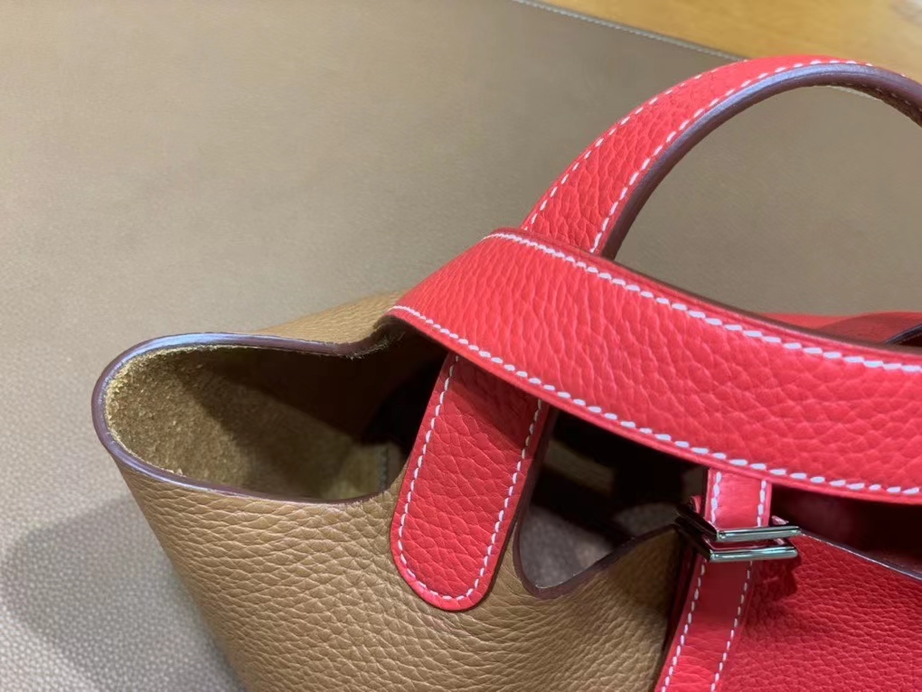 Hermès（爱马仕）Picotin 菜篮子 TC皮 金棕色 拼 心红色 银扣 18cm