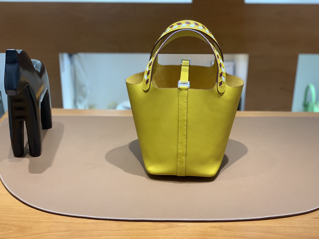 Hermès（爱马仕）Picotin 菜篮子 Epsom 9D 琥珀黄 银扣 18cm