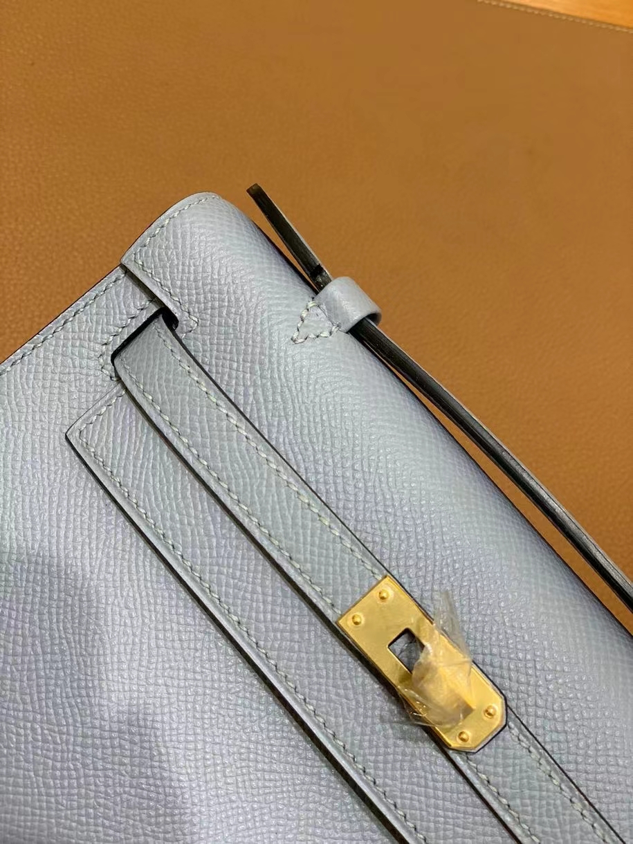 Hermès（爱马仕） mini Kelly Pochette Epsom 亚麻蓝 金扣 22cm