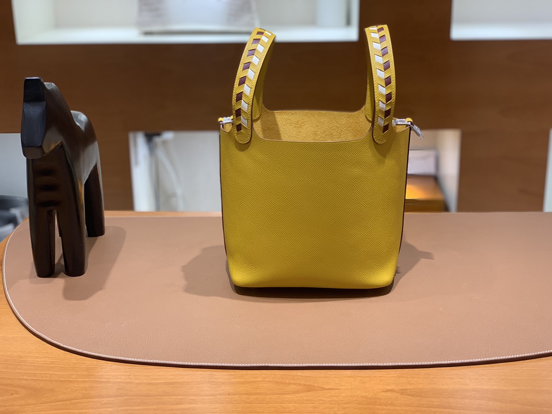 Hermès（爱马仕）Picotin 菜篮子 Epsom 9D 琥珀黄 银扣 18cm