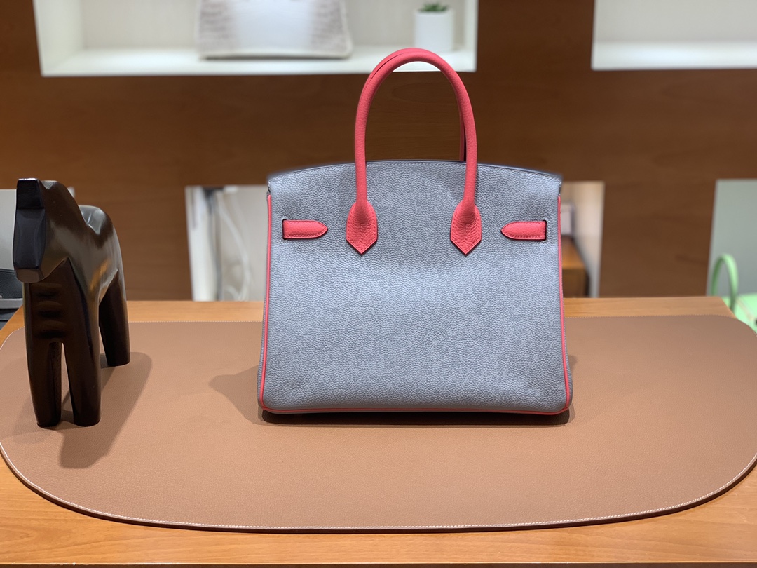 Hermès（爱马仕）Birkin 铂金包 Togo 海鸥灰 拼 唇膏粉 金扣 30cm