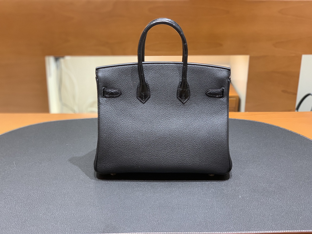 Hermès（爱马仕）Birkin Touch 黑色 Togo 拼 鳄鱼 金扣 25cm