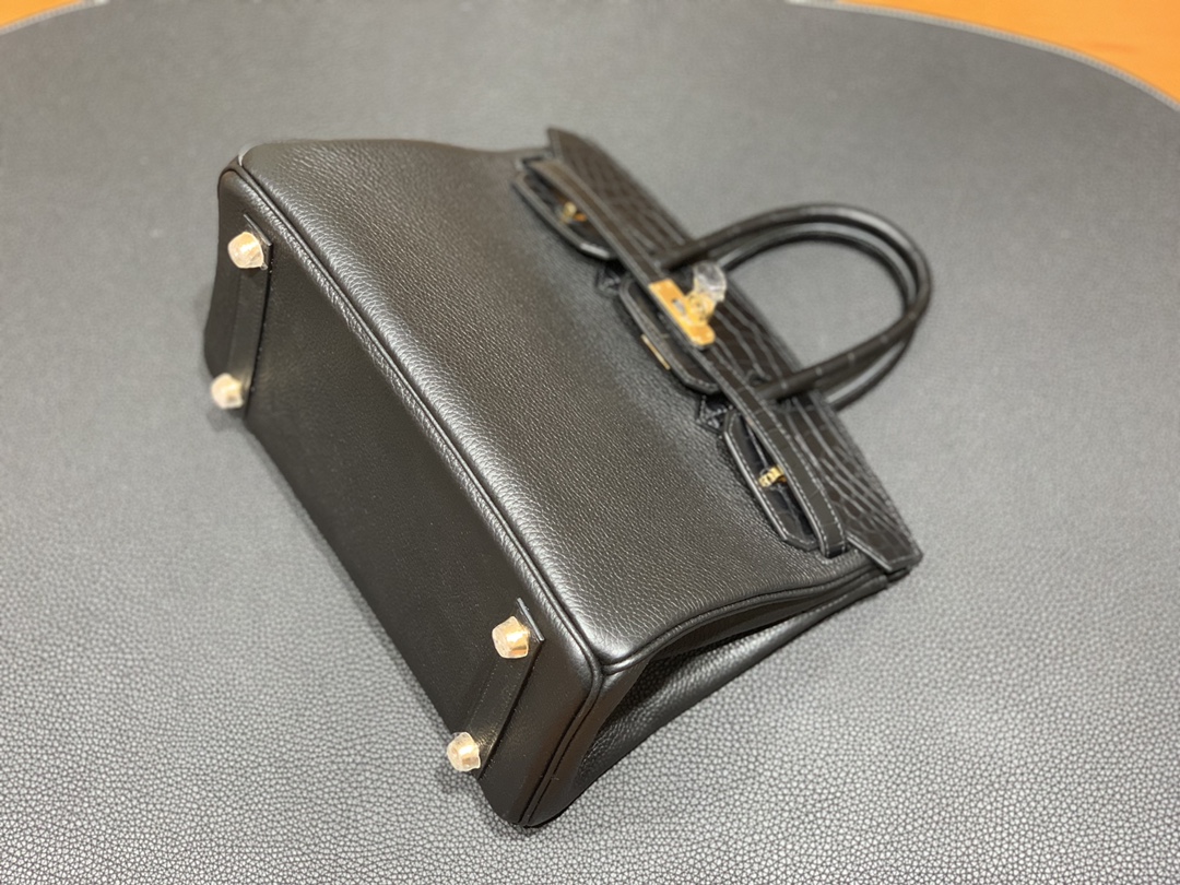Hermès（爱马仕）Birkin Touch 黑色 Togo 拼 鳄鱼 金扣 25cm