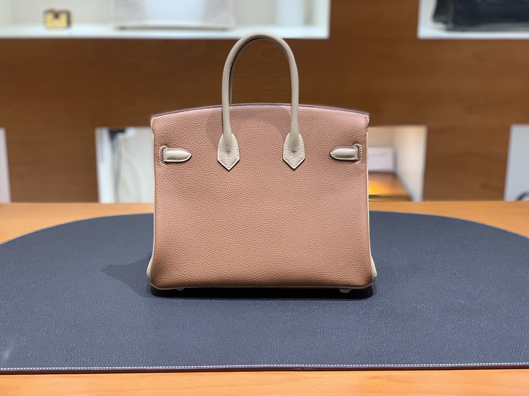 Hermès（爱马仕）Birkin 铂金包 Togo 金棕色 拼 风衣灰 金扣 25cm