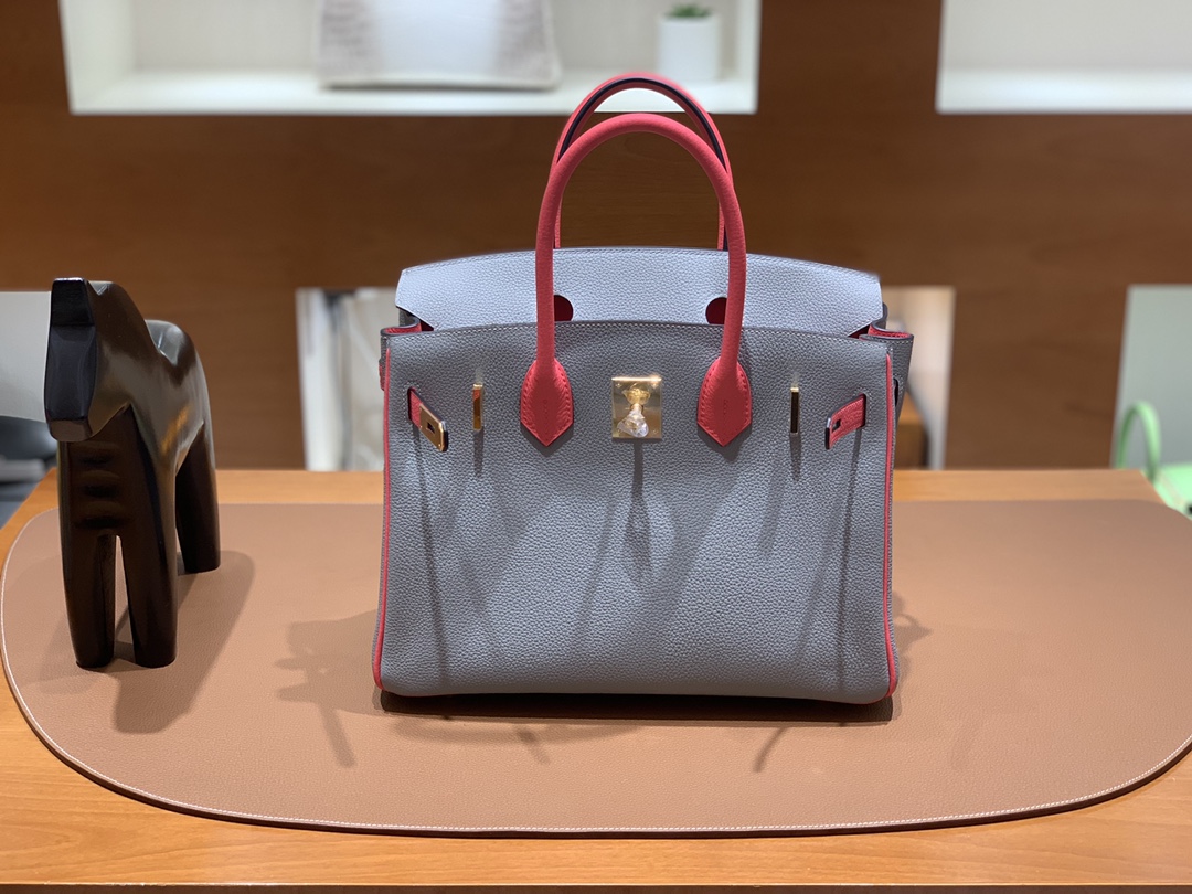 Hermès（爱马仕）Birkin 铂金包 Togo 海鸥灰 拼 唇膏粉 金扣 30cm