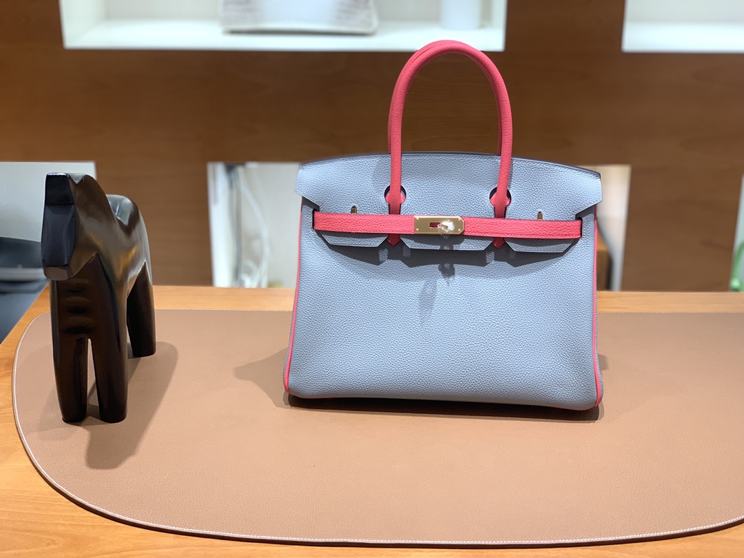Hermès（爱马仕）Birkin 铂金包 Togo 海鸥灰 拼 唇膏粉 金扣 30cm
