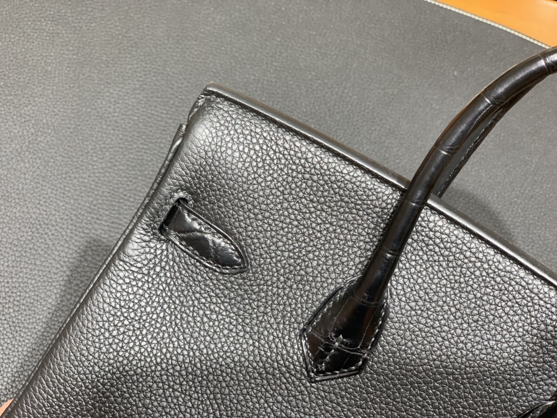Hermès（爱马仕）Birkin Touch 黑色 Togo 拼 鳄鱼 金扣 25cm