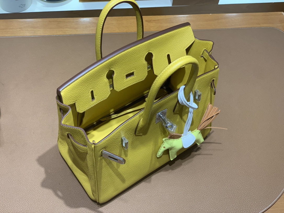 Hermès（爱马仕）Birkin 铂金包 Togo 琥珀黄 银扣 25cm