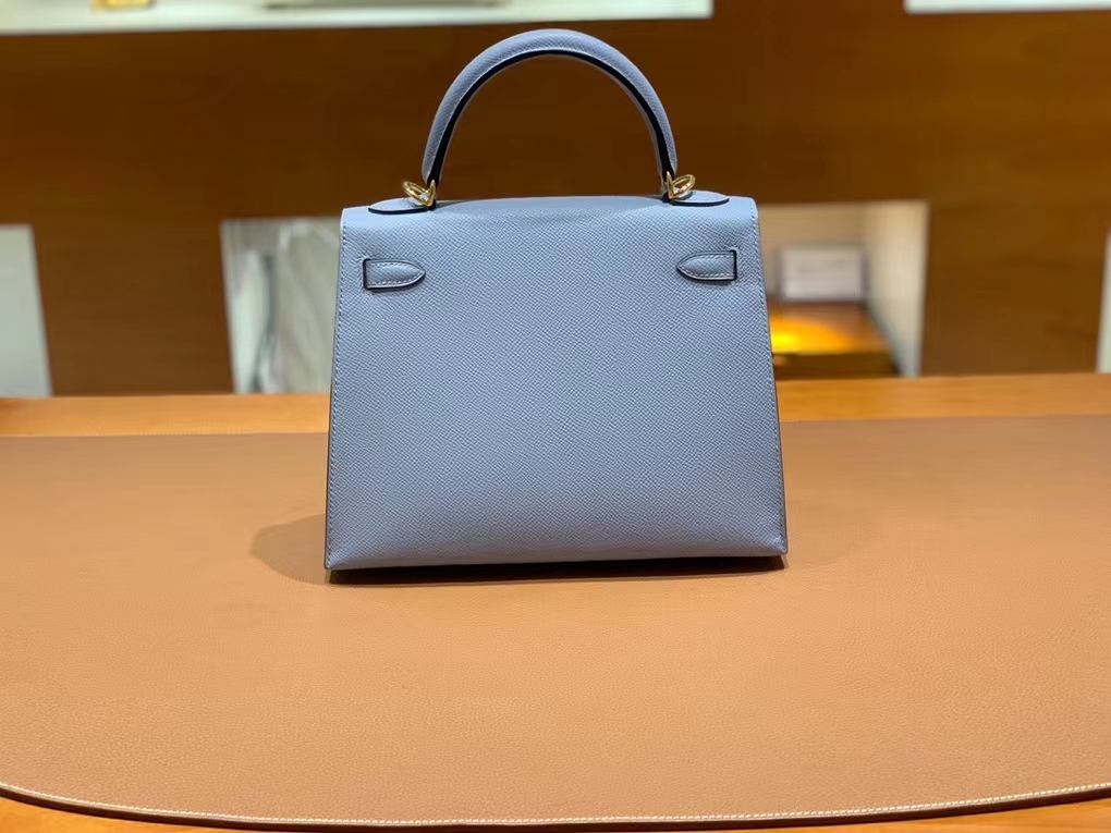 Hermès（爱马仕）Kelly 凯莉包 epsom 亚麻蓝 金扣 25cm