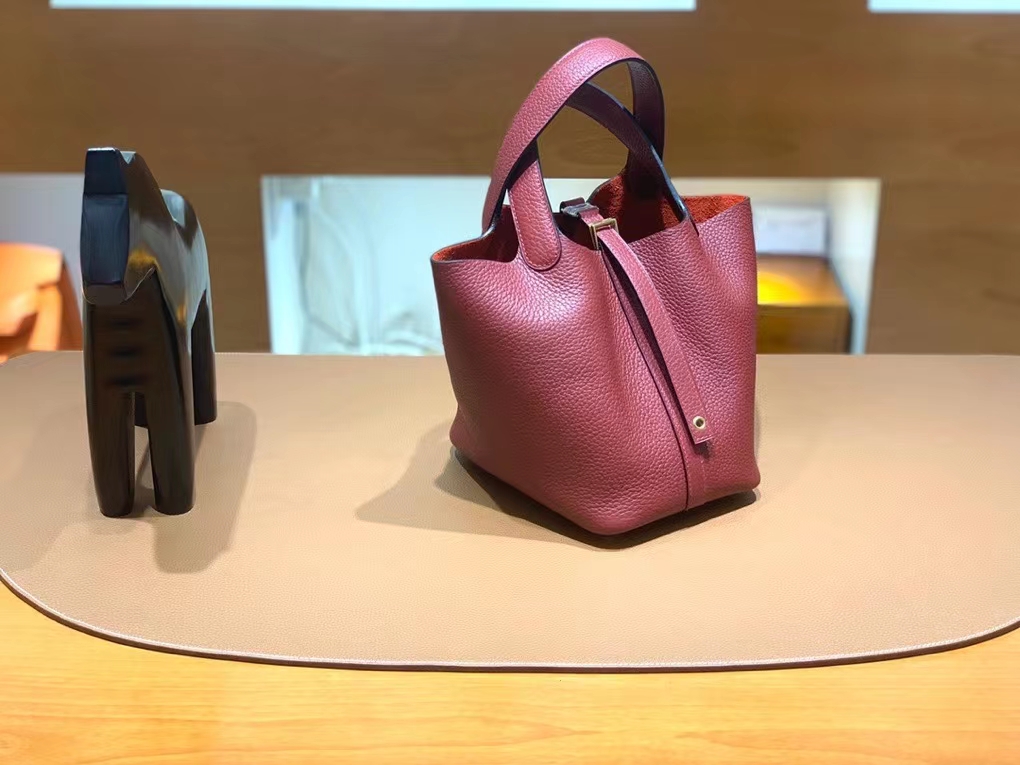 Hermès（爱马仕）Picotin 菜篮子 TC 酒红色 金扣 18cm