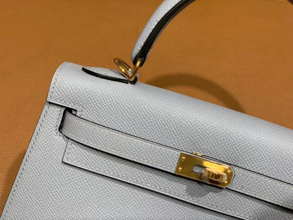 Hermès（爱马仕）Kelly 凯莉包 epsom 亚麻蓝 金扣 25cm