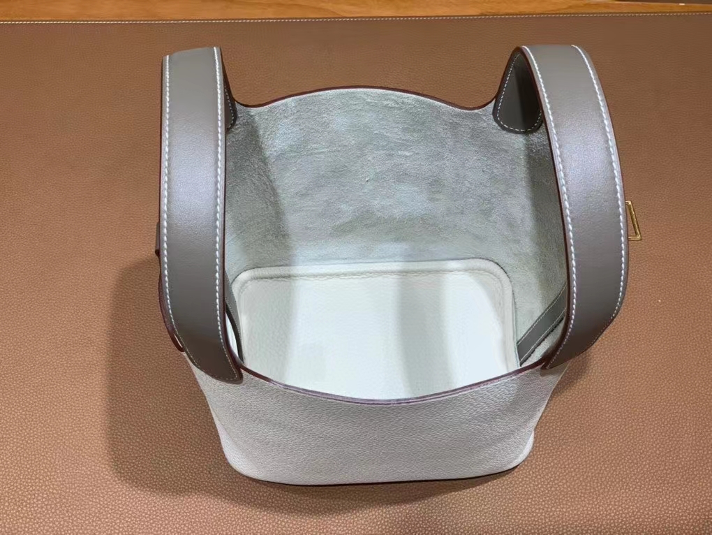 Hermès（爱马仕）Picotin 菜篮子 Swift 拼 TC 大象灰 拼 奶昔白 银扣 18cm