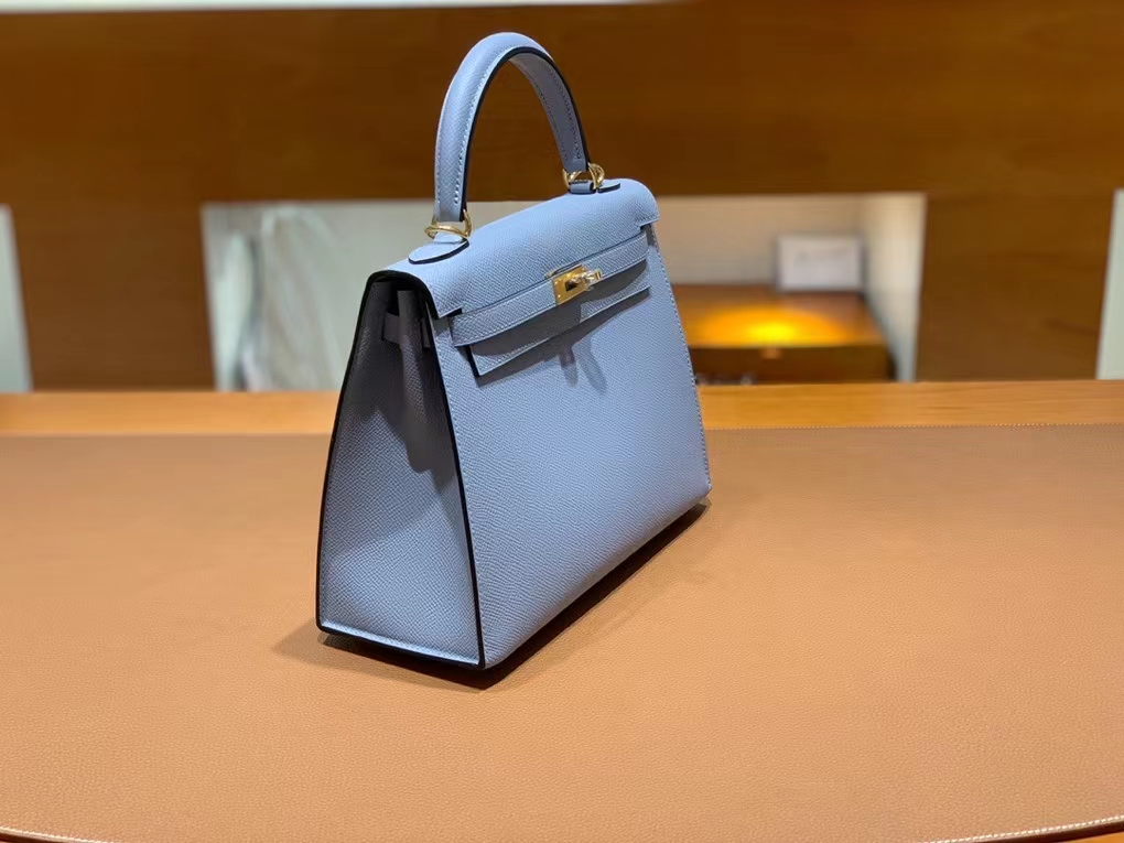 Hermès（爱马仕）Kelly 凯莉包 epsom 亚麻蓝 金扣 25cm